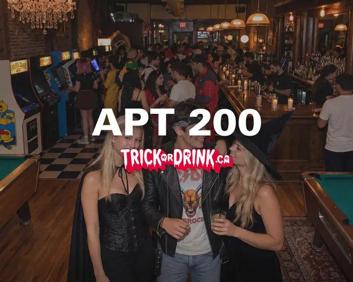 The crowd at Apt 200 on a Halloween crawl
