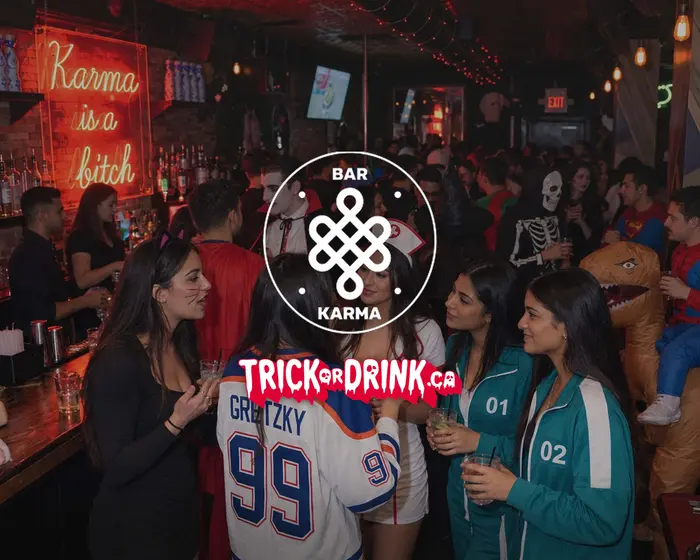 The crowd at Bar Karma on a Halloween crawl
