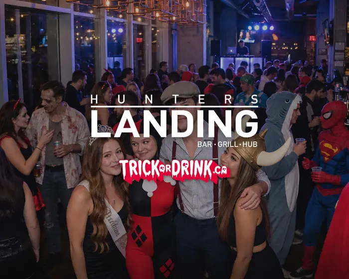 The crowd at Hunters Landing on a Halloween crawl