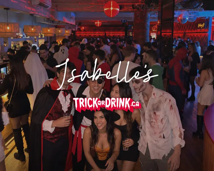 The crowd at Isabelle's on a Halloween crawl