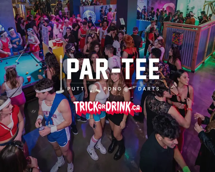 The crowd at Par-Tee Putt on a Halloween crawl
